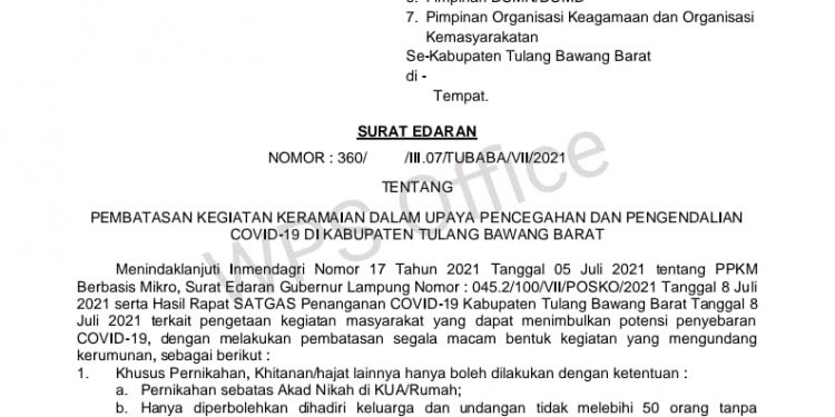 Ini Surat Edaran SaTgas COVID-19 TuBaBa