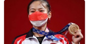 Windy Cantika Aisah saat meraih medali perunggu di Olimpiade Tokyo