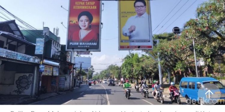 Baliho Airlangga Hartarto dan Puan Maharani Berdampingan di Kota Malang