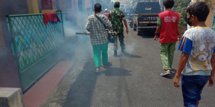 Cegah Warga dari Penyakit DBD dan Malaria, Babinsa Serka Usmawan Bersama Pihak Terkait Lakukan Fogging