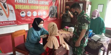 Koramil 410-06/Kedaton Kembali Gelar Vaksinasi Covid 19 di Wilayah Binaan