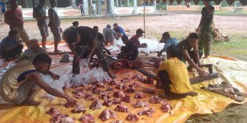 Semarak Idul Adha, Satgas Pamtas Yonif 123/RW Laksanakan Sholat Idul Adha dan Sembelih Hewan Qurban