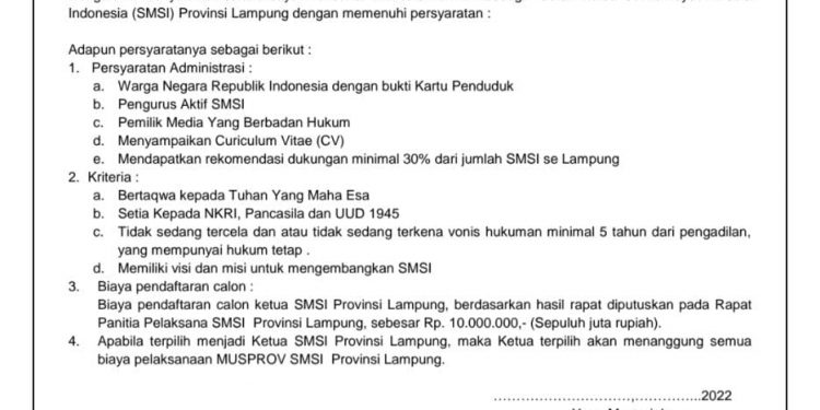 Pendaftaran Calon Ketua SMSI 2022 – 2027 Dibuka Hari Ini