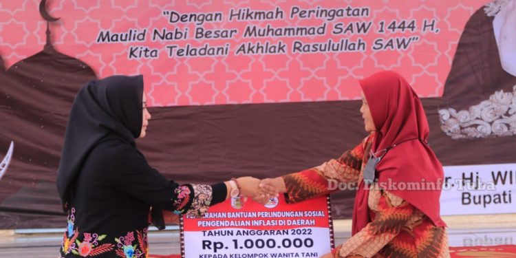 Bantuan di gelontorkan Bupati Winarti untuk Kecamatan Rawa Jitu Selatan Siang tadi