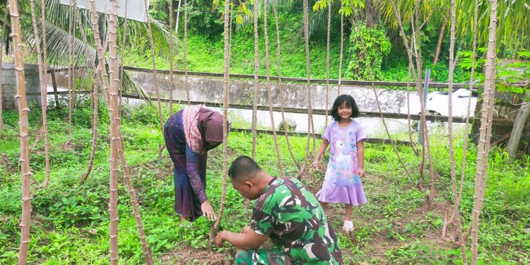 Jalin Kedekatan Satgas TMMD 115 Kodim 0311/Pessel Bantu Bersihkan Kebun