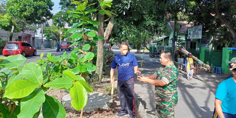 Lestarikan Alam, Anggota Koramil 01/Laweyan Bersama Lurah Penumping Laksanakan Kegiatan Penanaman Pohon