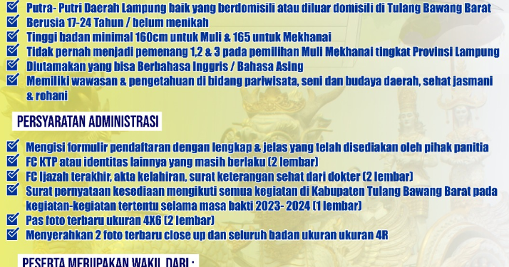 Pemilihan Muli Mekhanai Tubaba Tahun 2023 dibuka? Begini syarat dan Cara Mendaftarnya