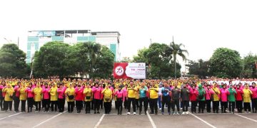 Eratkan Sinergitas, TNI-Polri di Bandar Lampung Olahraga Bersama