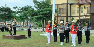 Polres Tubaba Gelar Penerimaan dan Pengenalan Tunggul Kesatuan Wira Bhakti Nawasena Wawai