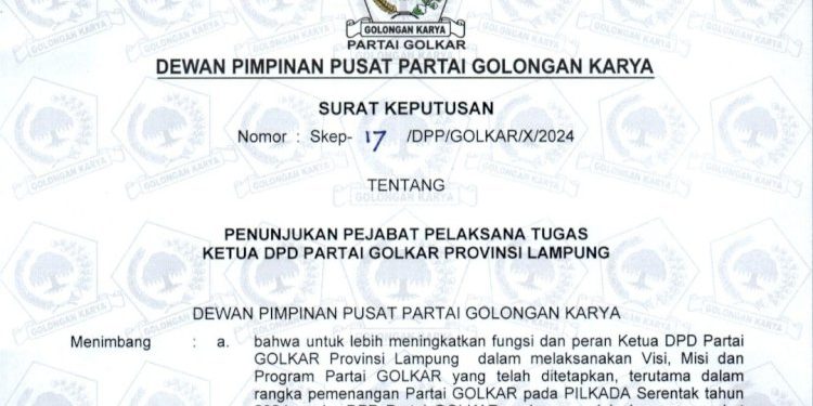 DPP Golkar menunjuk Wakil Ketua DPP Adies Kadir sebagai Pelaksana Tugas Ketua Golkar Lampung