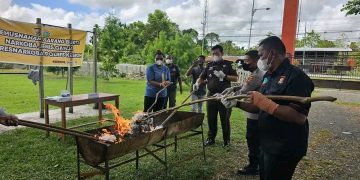 Pemusnahan Barbuk Narkotika Jenis Ganja di Polres Keerom