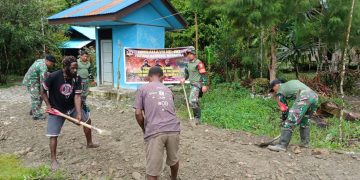 Bakti Nyata Kodim 1710/Mimika, Perbaiki Jalan Kampung, Jelang HUT TNI ke 80