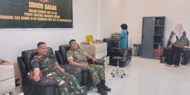 Peringati HUT ke 80, Persit KCK Cabang XXX Kodim 0410/KBL, Gelar Donor Darah